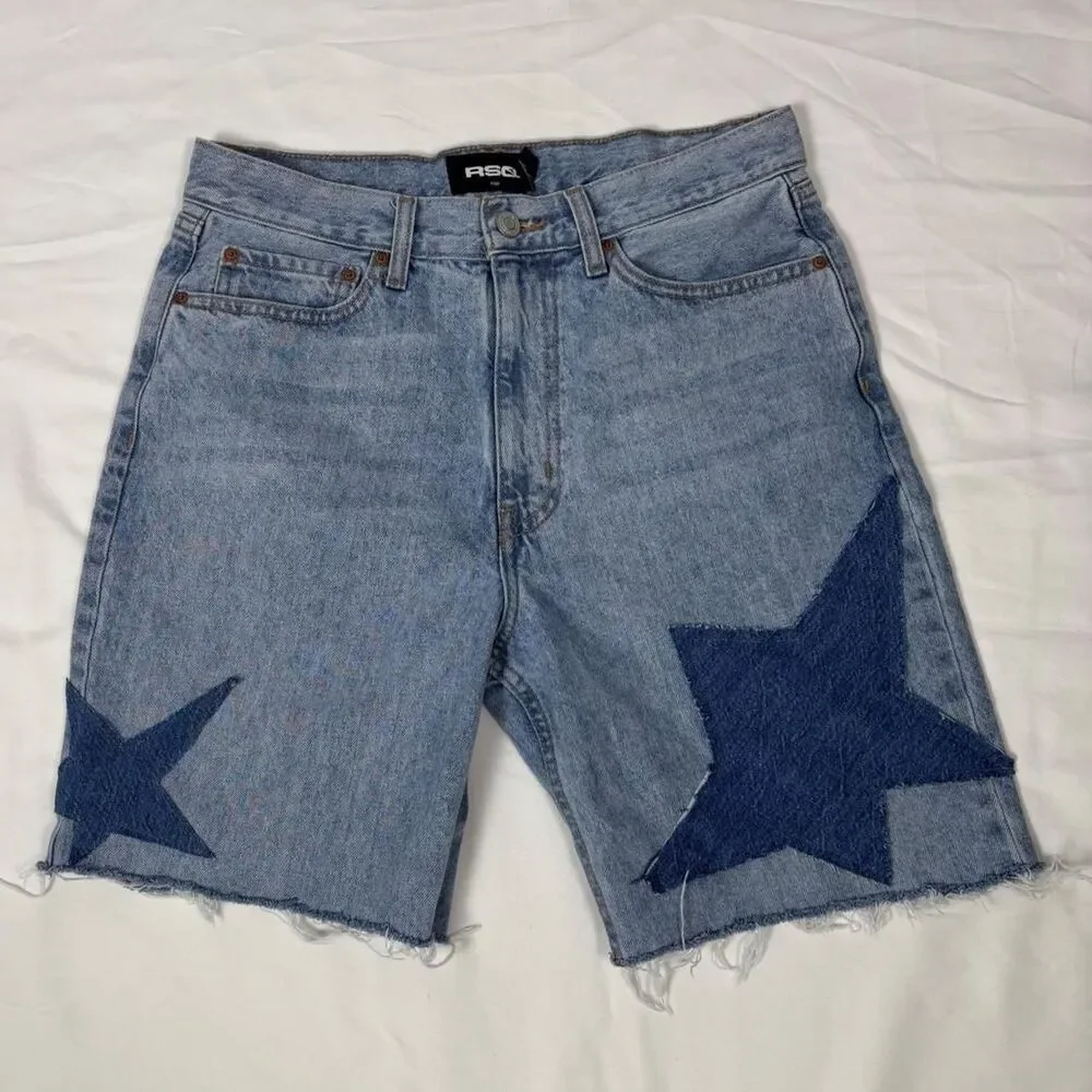 Blue denim JORTS with star patches